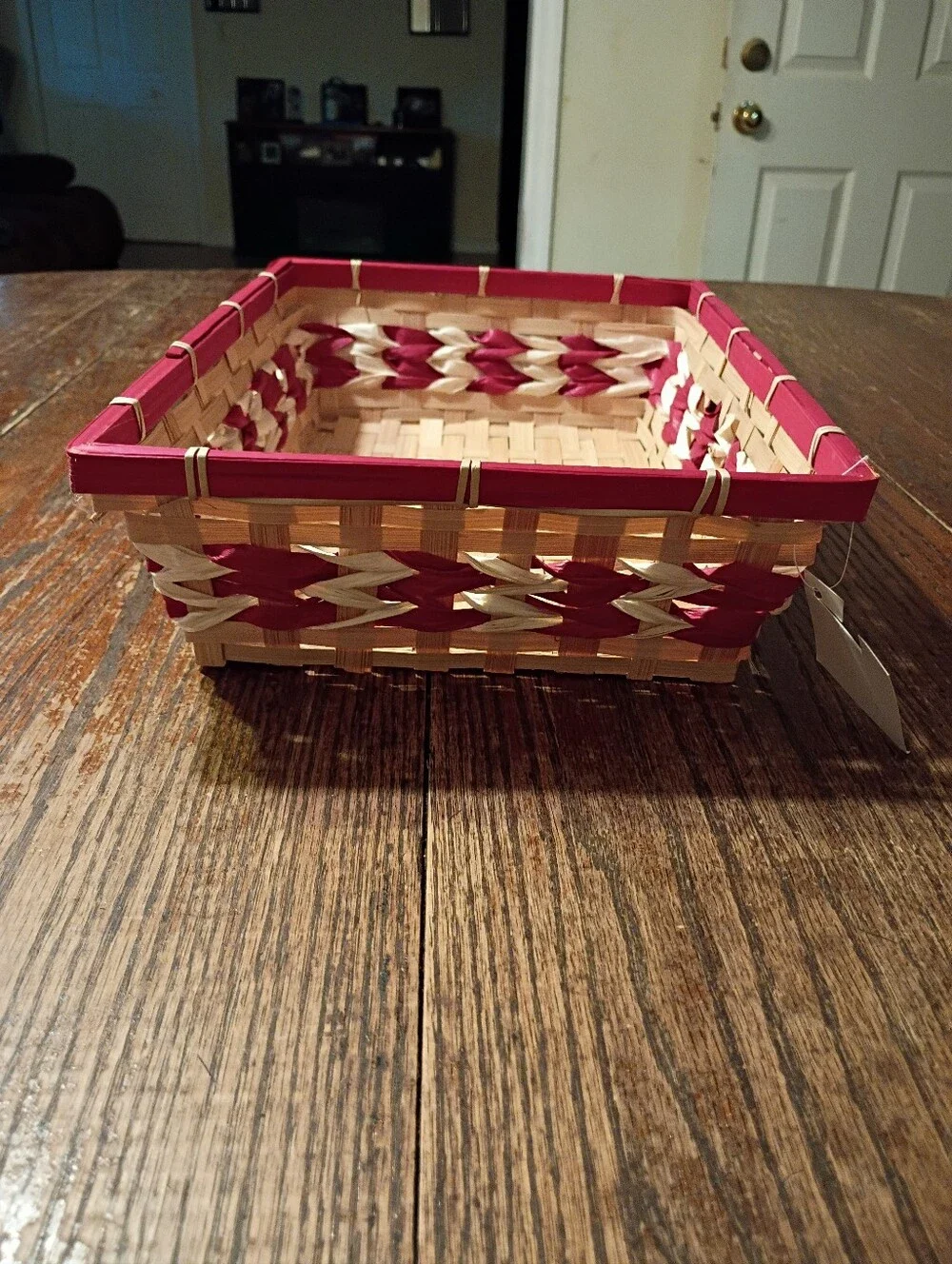 New Red Tan Weaved Rectangular Basket